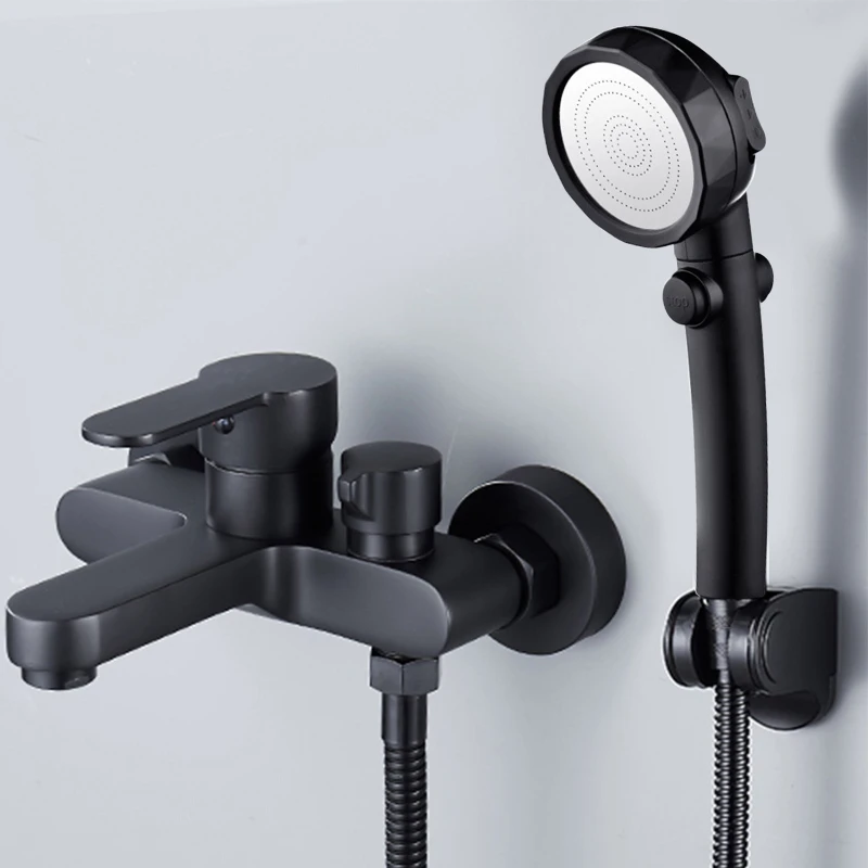 

Bath Faucet All Copper Black Shower Faucet Mixing Valve Black Triple Faucet Hot and Cold Water Faucet Bathroom Shower Rain