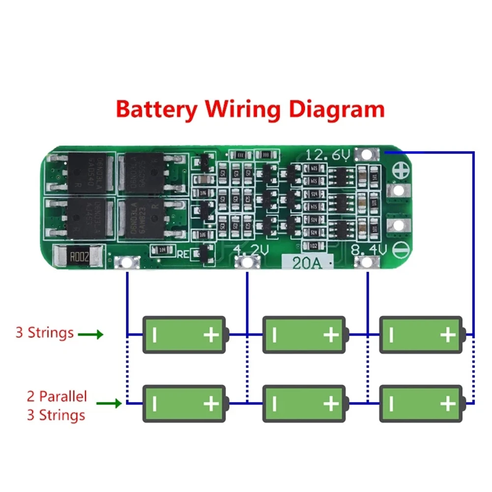 

3S 20A Li-Ion Lithium Battery Charger Auto Recovery PCB BMS Protection Board 12.6V - 13.0V Cell Module For 3.7V Lithium Battery