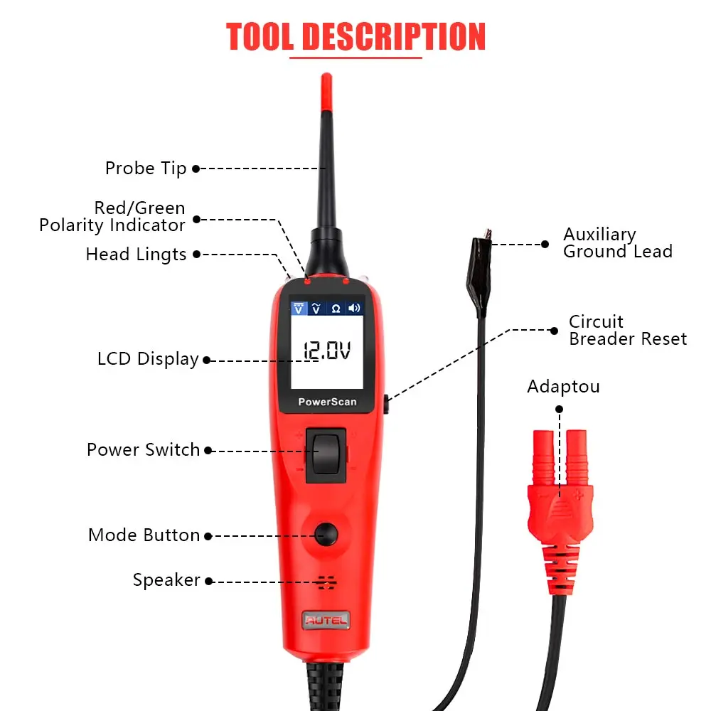 Autel Ps100 Autelps100 PowerScan PS100 Инструмент диагностики электрической системы OBD2 Сканер