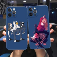 cute anime chainsaw man phone case for iphone 11 12 13 pro max x xr xs max x 8 7 plus 13mini blue liquid soft candy colors case