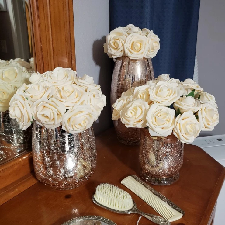 

100PCS Artificial Rose Flowers Real Touch Faux Foam Roses Fake Flower Head w/Stem,DIY Wedding Decor Bridal Bridesmaid Bouquets
