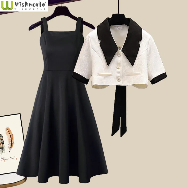 

Spring and Summer Women's Suit 2023 New Korean Version Western-style Age Reduction Top Slimming Sling Dress Two-piece Set