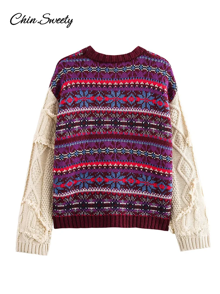 Модный женский свитер с контрастным принтом пуловеры свободный трикотаж круглым