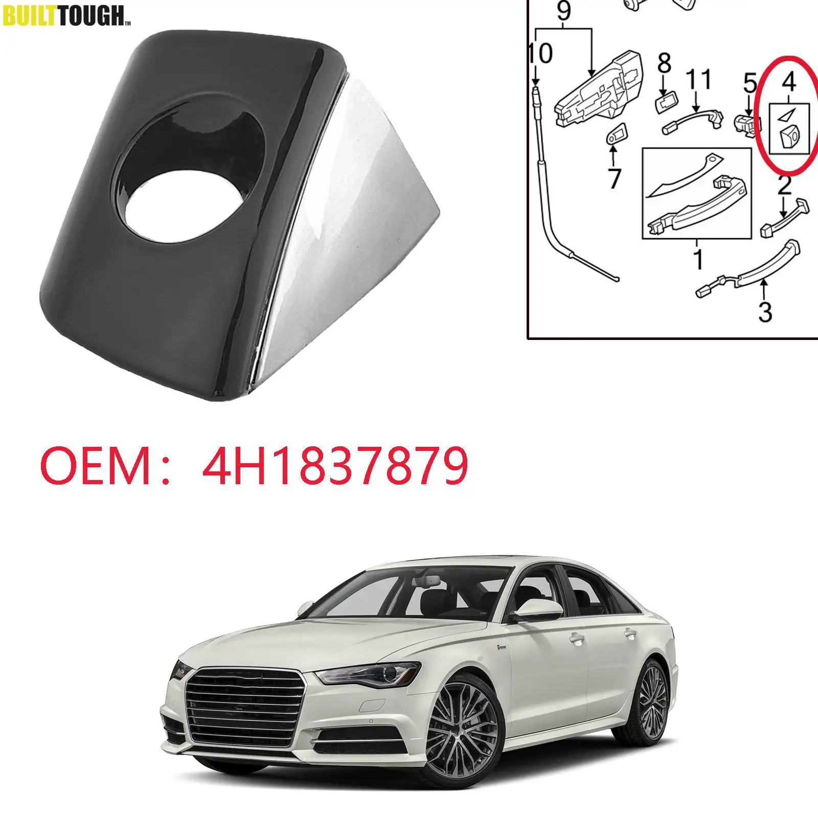 

Для Audi A6 A7 A8 RS6 RS7 A6/S6 A8/S8, черная хромированная накладка на переднюю панель автомобиля с отверстием для ключа 4H1837879 2014-2016