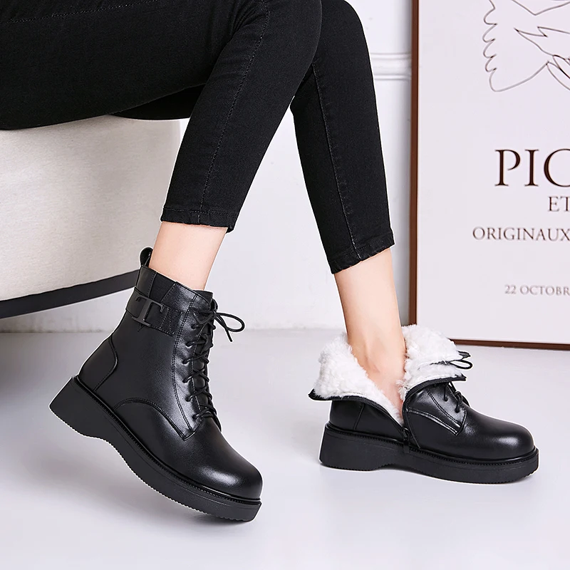 AIYUQI Women Winter Boots Warm Wool 2023 New Genuine Leather Women Ankle Boots Large Size 41 42 Women's Snow Boots
