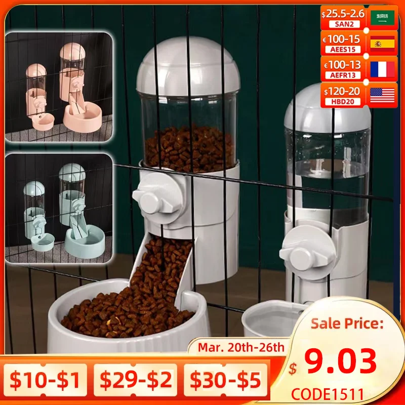 

Automatic Pet Bowls Cage Hanging Feeder Pet Water Bottle Food Container Dispenser Bowl For Puppy Cats Rabbit Pet Feeding Product