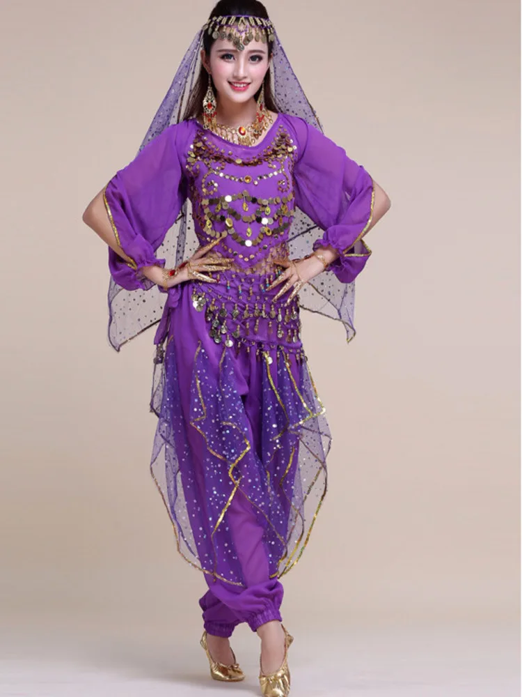 

Sequins Oriental Dancing Street Dance Egyptian Belly Suit Jazz Solid Color Flamco Suit Performance Latin Clothes Chiffon Wear