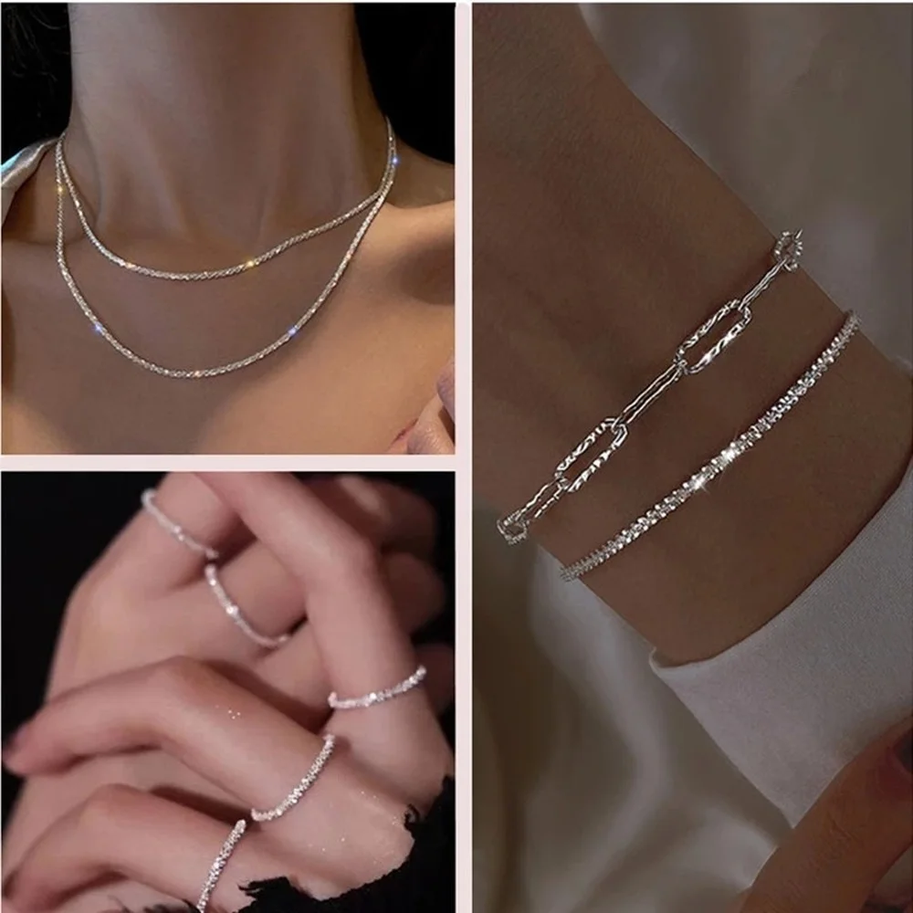 

Fashion Shiny Cubic Zircon Choker Necklace For Women Rhinestone Tennis Necklace Crystal Chain Goth Jewelry Ring Gifts