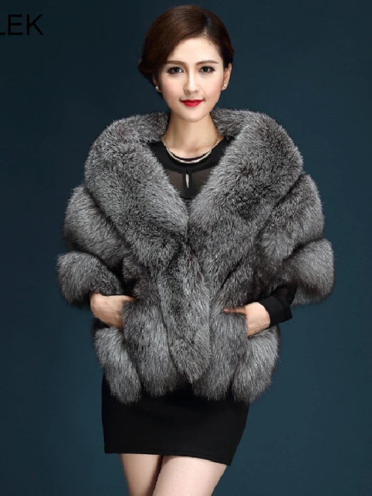 ICCLEK 2020 fox like fur grass shawl women's winter thickened women's coat luxury cloak top