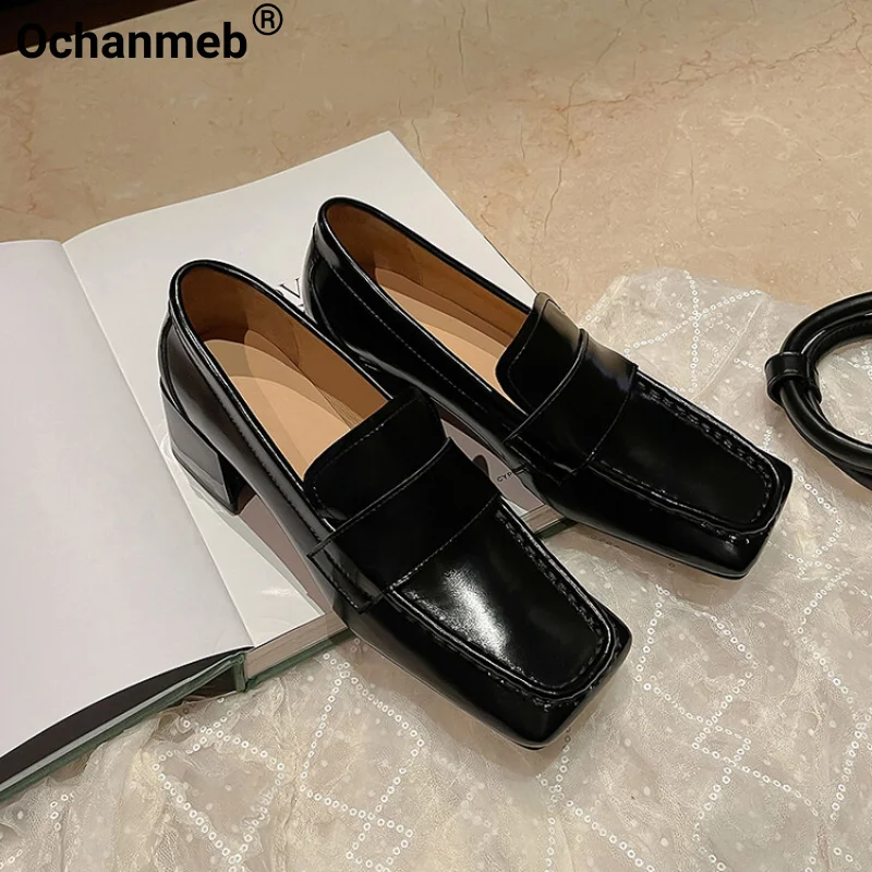 

Туфли-лодочки Ochanmeb женские из натуральной кожи, лаконичные туфли на блочном каблуке, квадратный носок, Офисная повседневная обувь на платформе 40, нейтральные