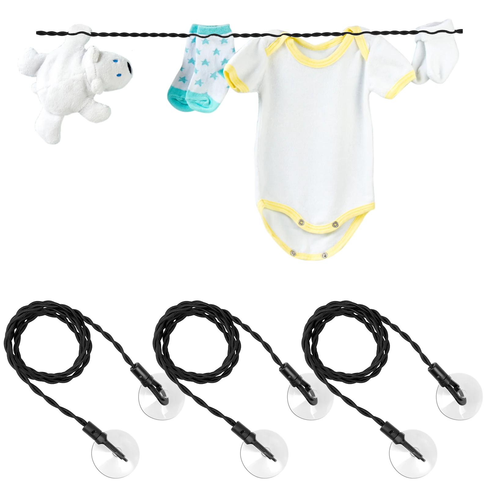 

3Pcs Travel Clothes Line Portable Travel Clothesline Cord Suction Cups Camping A