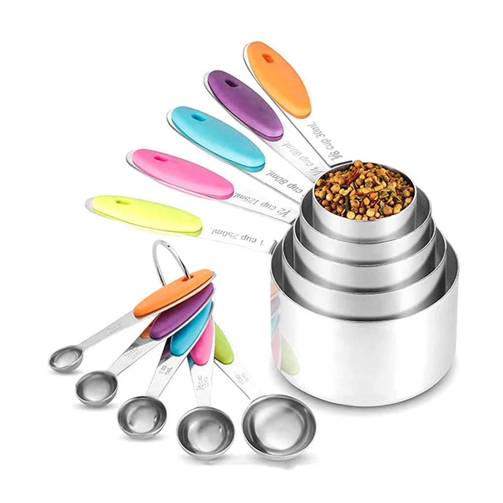 

10pcs Measuring Cups Spoons Set Stainless Steel Measuring Cups Spoons Liquid Dry Ingredient Stackable Kitchen Measuring Tools