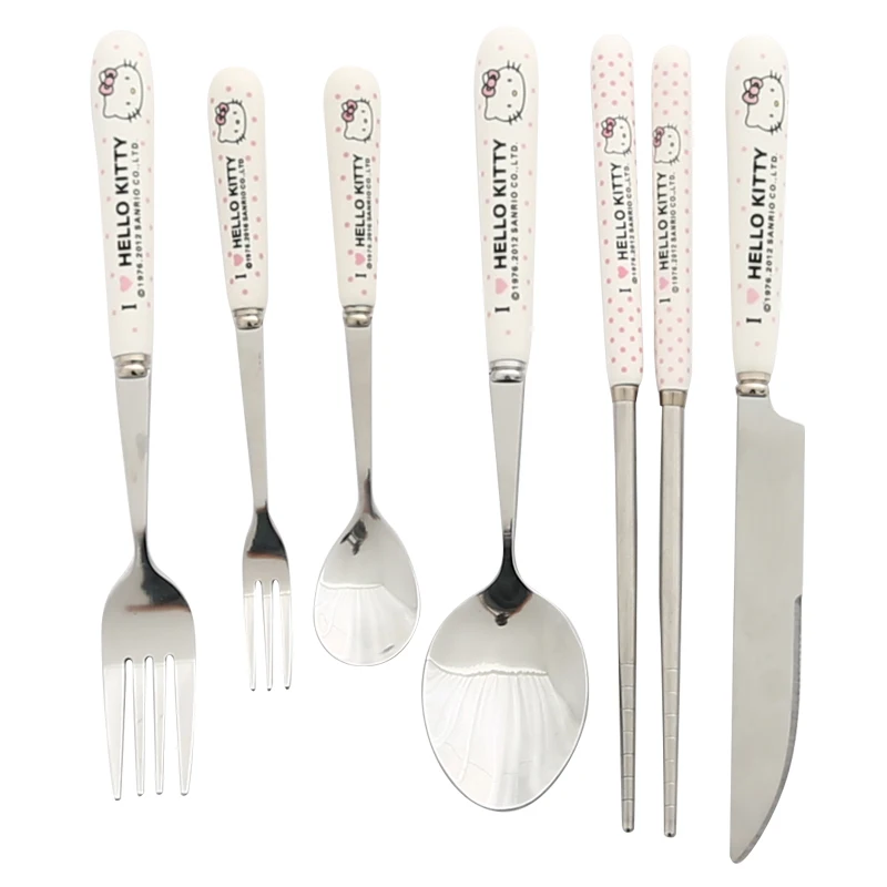 

Kawaii Cartoon Anime HelloKittys Creative Cute KT Cat Western Food Tableware Spoon Chopsticks Fork Knife Coffee Spoon Fruit Fork