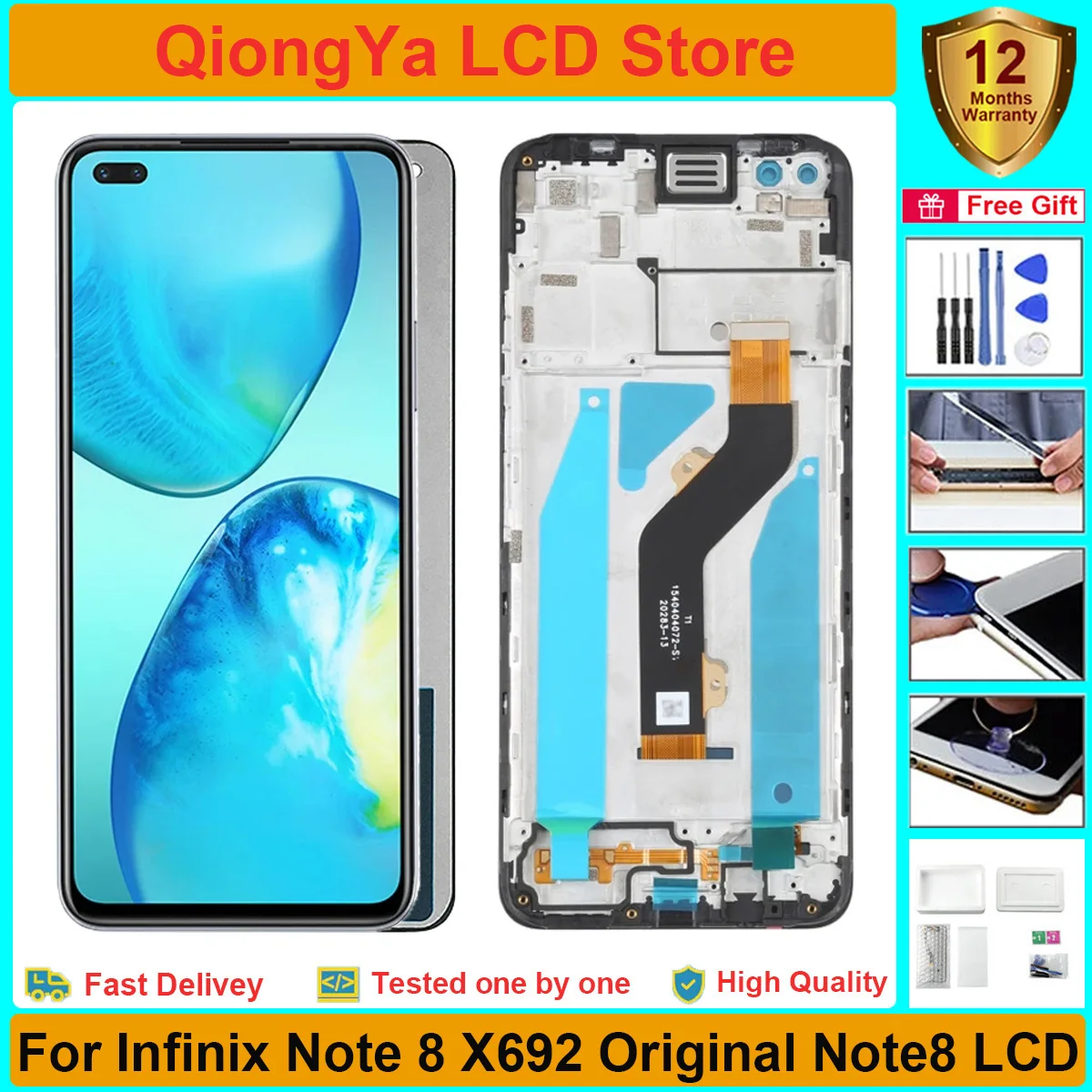 

6.95" Full New Original note8 Display For Infinix Note 8 X692 No Frame LCD with Touch Screen Digitizer Assembly Replacement Part