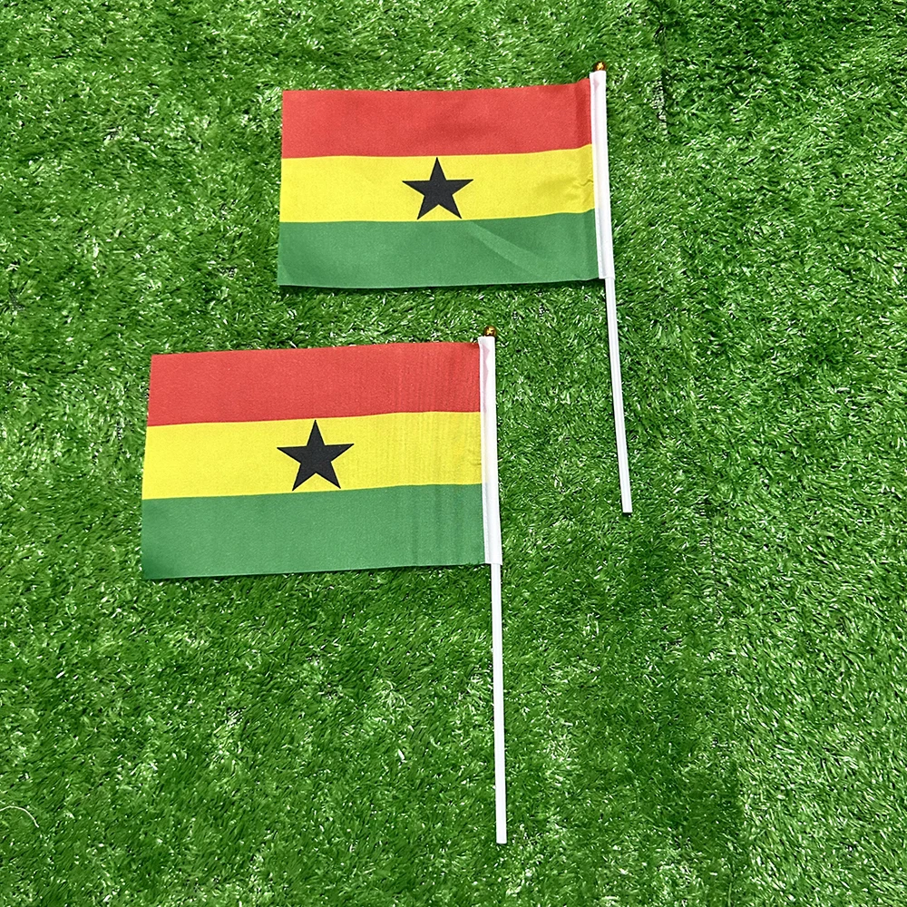 Фото SKY FLAG Ghana ручной флаг 10/20/50/100 шт. 21*14 см Ghana ручные размахивающие флаги с пластиковым жердом для спортивной активности домашний декор №3