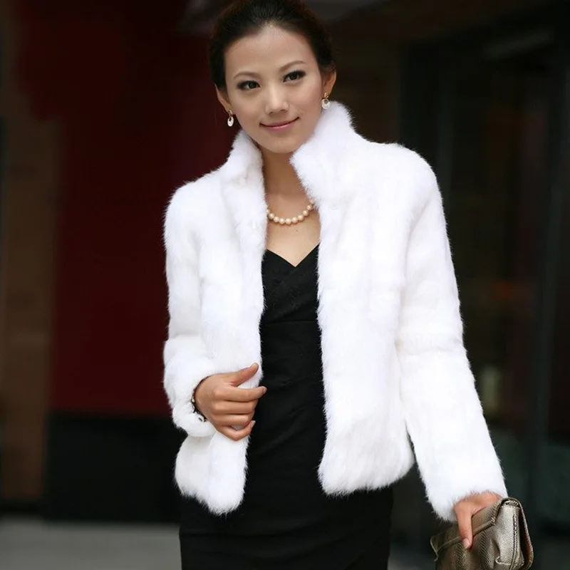 White Zipper Short Faux Fur Coat In Autumn  Winter Long Sleeve  Faux Fur Coat Women Short Skinny Girl Flocking Basic Coats