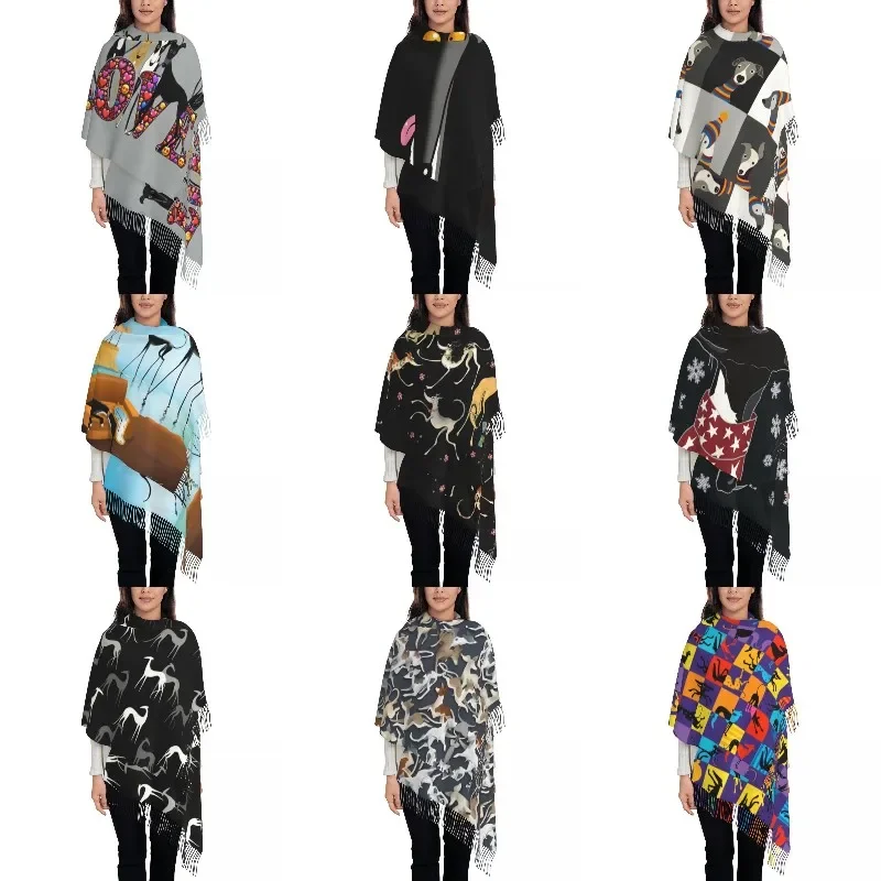

Ladies Large Garden Party Cute Greyhounds Lurcher Scarves Women Winter Fall Warm Tassel Shawl Wrap Whippet Sighthound Dog Scarf