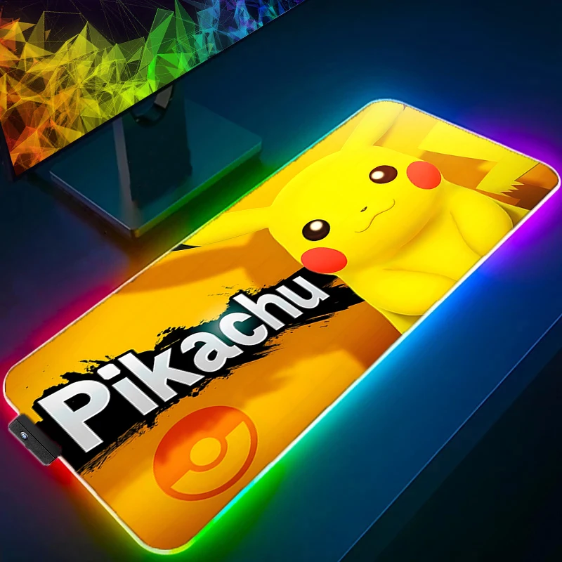 

Pc Accessories Gaming RGB Mouse Pad Kawaii Pokemon Pikachu Gamer Keyboard Xxl Mousepad LED HD Picture With Backlight Desk Mat