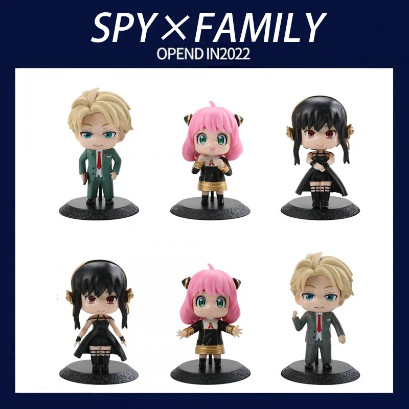 

1-6Pcs Anime Spy X Family PVC Anya Loid Yor Forger Chibi Anua 10cm Figure with Base Figurine Model Dolls Toy Gifts for Kids