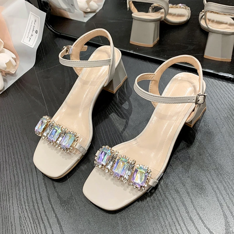 

Big Size Leather Peep Toe High Heel Rhinestone Decoration European Design Beauty Lady Party Women Sandals sandalias shoes