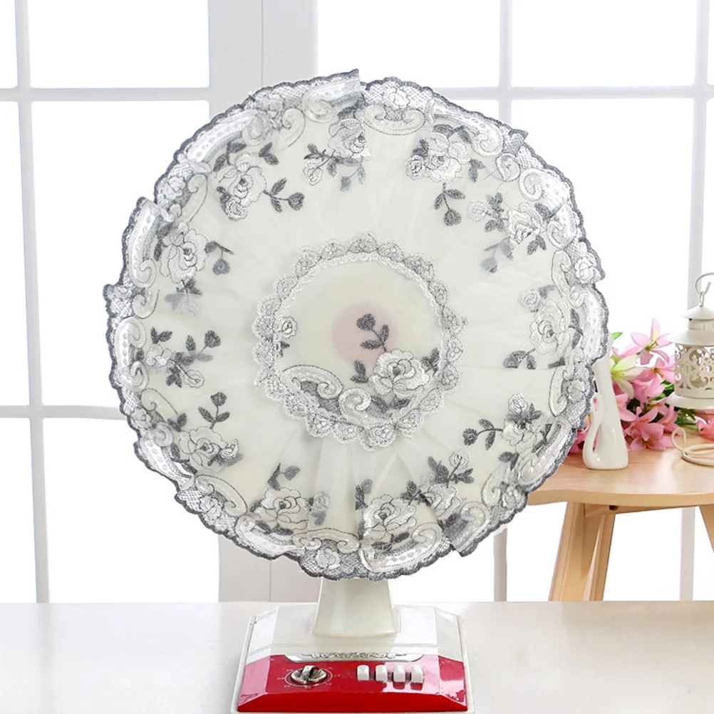 

Anti-dust Fan Cover Yarn Rose Pattern Summer Simple Fabric Fan Dust Cover Desktop Floor Type Round All-inclusive Cover (Gray)