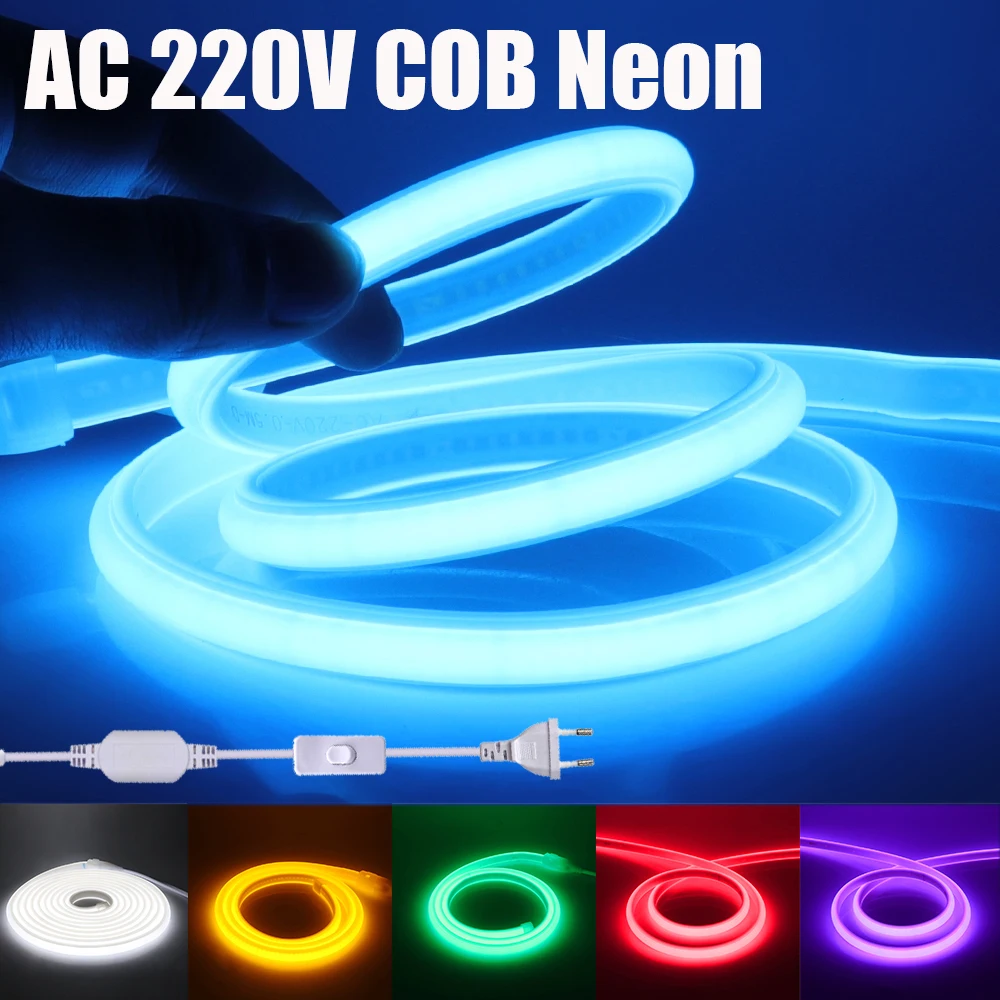

AC 220V COB Neon Light Waterproof 288Leds/M CRI RA90 White Red Ice Blue Pink Yellow Purple Green Home Garden Decor LED Strip