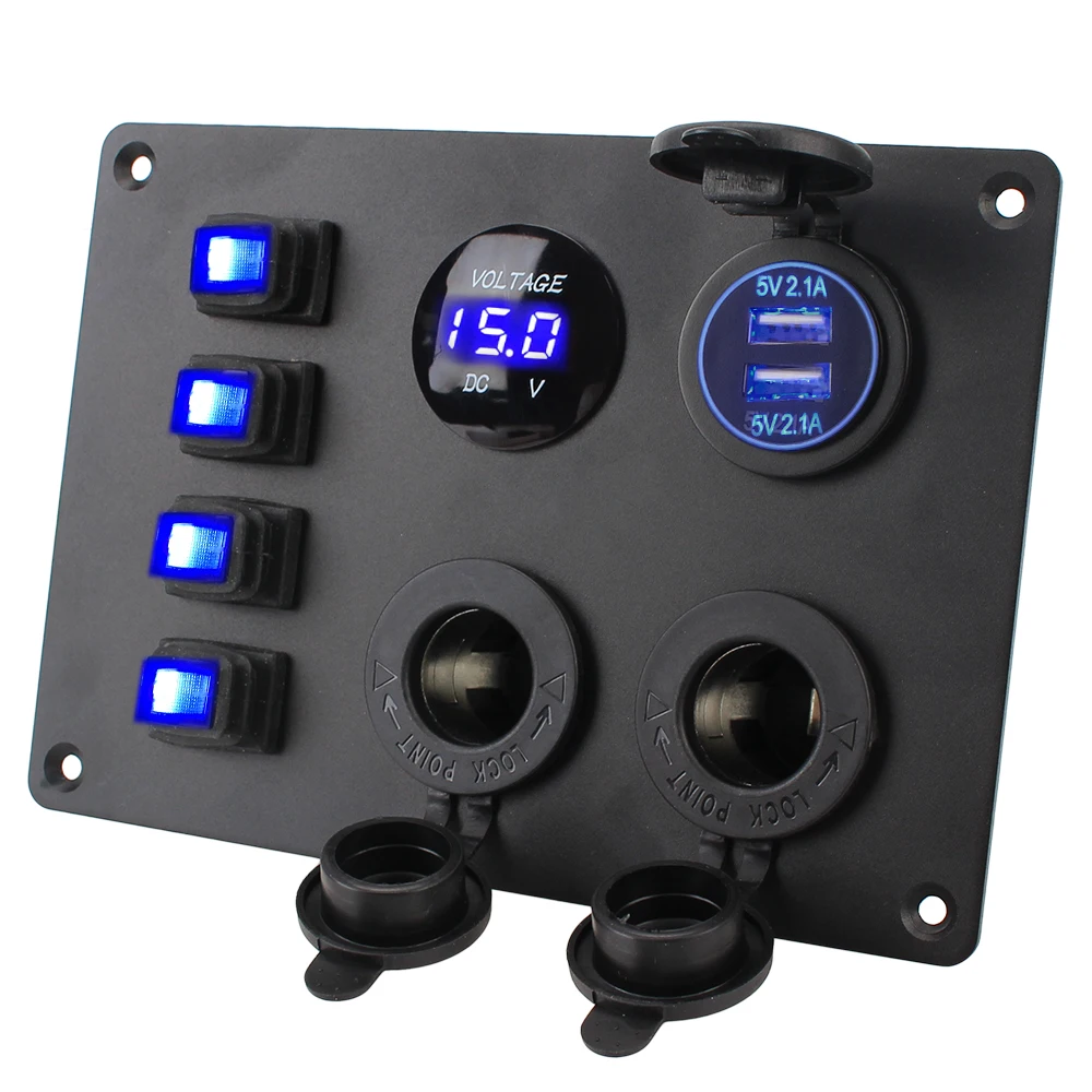 

YOSOLO защита от перегрузки 12 В/24 В USB зарядное устройство Синяя светодиодная цифровая 4-х клавишная переключатель для RV Авто морской автомобил...