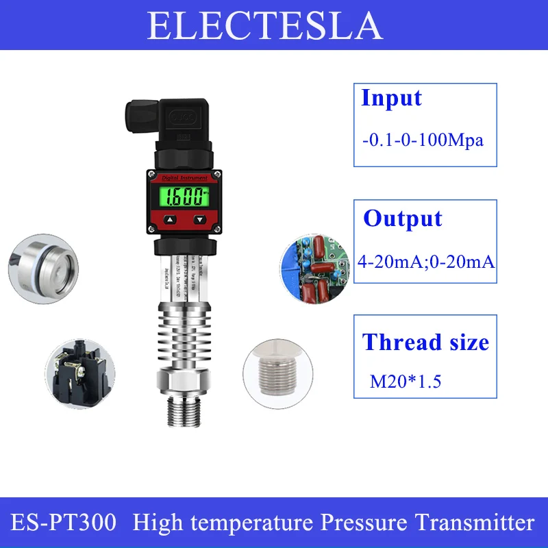 Heat Pressure Transmitter -0.1-100MPa LCD Display Output 4-20mA Air Liquid Oil Transducer Diffusion Silicon Pressure Sensor