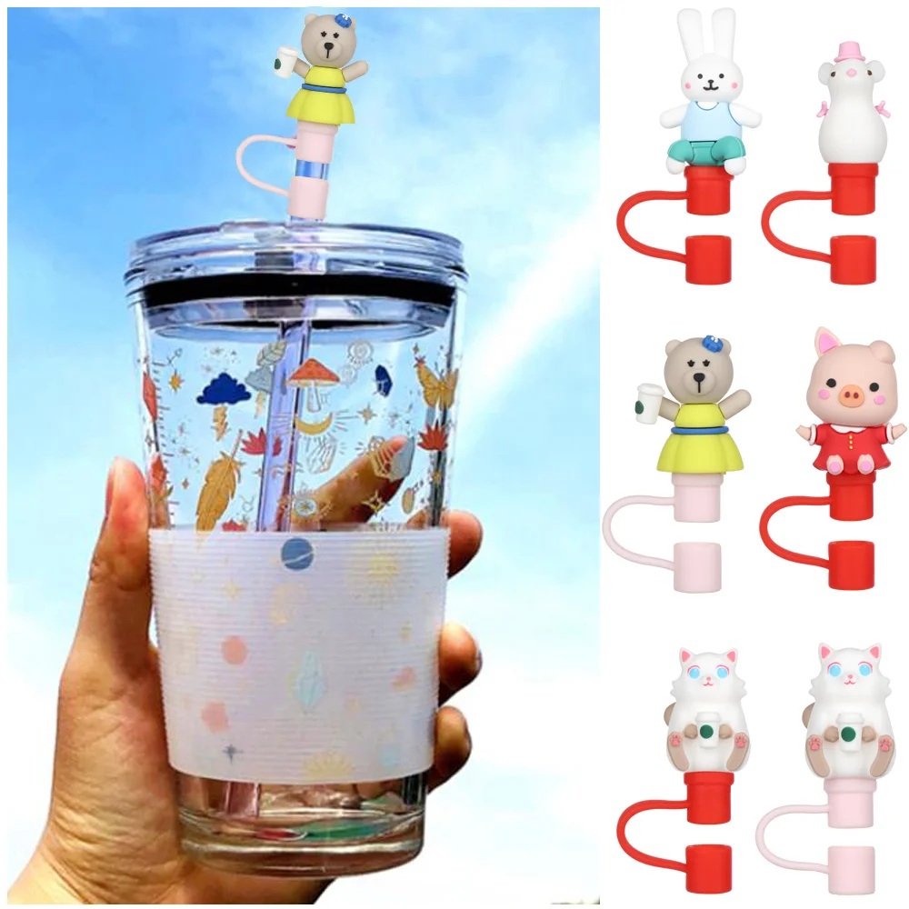 

1PCS Creative Straw Tips Airtight Splash Proof Cup Accessories Cartoon Plugs Cover Silicone Straw Plug Drinking Dust Cap