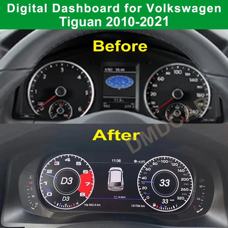 لوحة لوحة القيادة الرقمية أداة افتراضية قمرة القيادة LCD عداد السرعة لفولكس واجن فولكس فاجن تيجوان جيتا 2010-2020