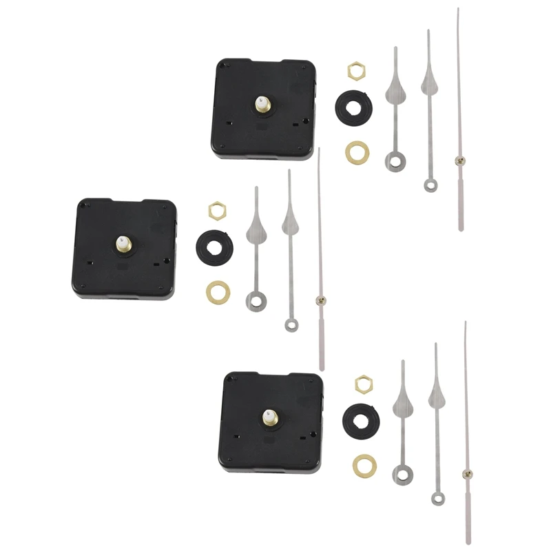 Big Deal 3X Clock Movement Mechanism Black Hour Minute Red Second Hand DIY Tools Set