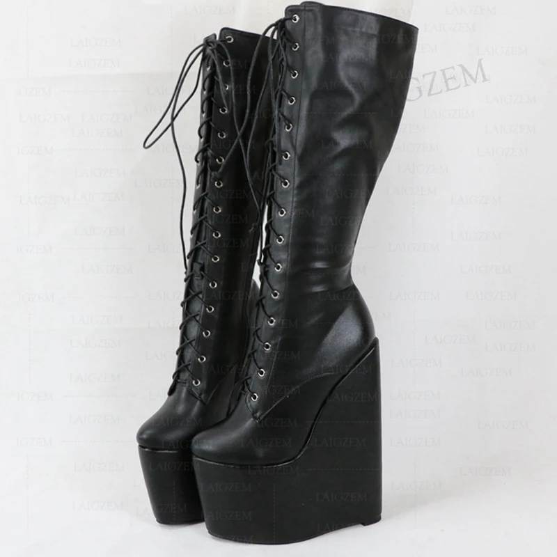 

Женские сапоги из искусственной кожи DOHBANER, сапоги до колена на платформе 20 см, на молнии, на танкетке, большие размеры 41 43 46 48