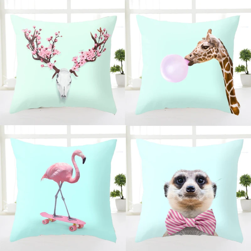 

Mint Green Funny Animals Cushion Cover Short Plush 45*45cm Sofa Pillowcase Home Decor Car Throw Pillows Lanzar una almohada