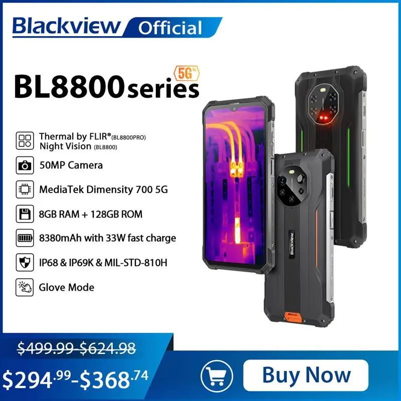 

Top Blackview BL8800 Night Vision & BL8800 Pro 5G Rugged Phone Thermal Imaging Camera FLIR® Smartphone 6.58" 8GB+128GB