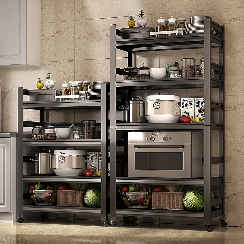 

Kitchen Shelf Corner Movable Floor-to-ceiling Multi-layer Home Microwave Rack Multifunctional Storage Pot Cabinet Locker