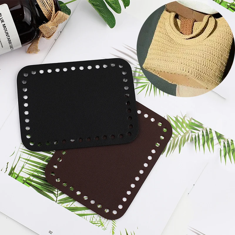

13*10cm Square Woven Bag Bottom For Knitting Bag PU leather Accessories Handmade Bottom DIY Crochet Bag Bottom Black Coffee