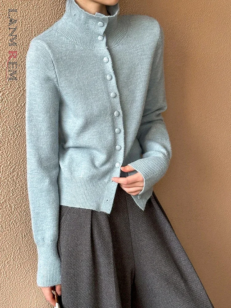 [LANMREM] вязаный кардиган свитер для женщин однобортное пальто в стиле минимализм