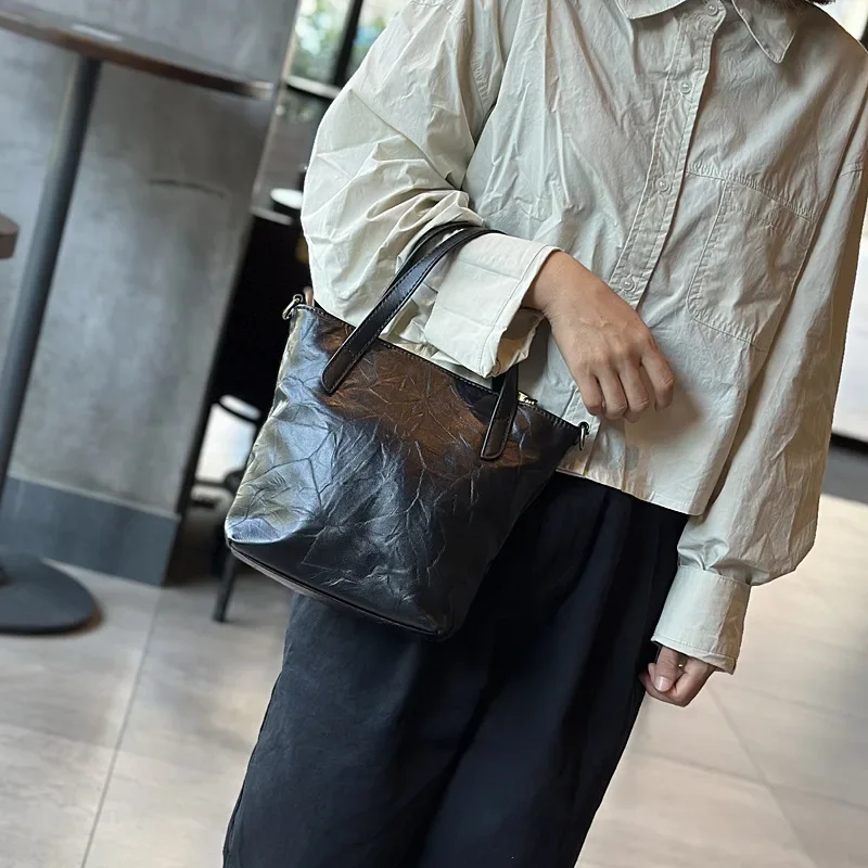 Японские нишевые дизайнерские сумки из воловьей кожи однотонные складные