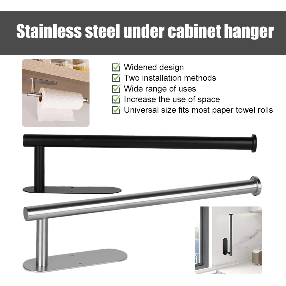

Stainless Steel Portable Adhesive Paper Towel Holder No Drilling Cabinet Wall Mount Rack for Kitchen Bathroom Tissue Hanger