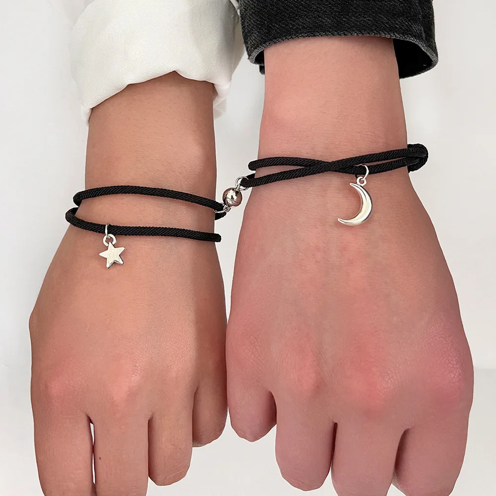 

Fashion Couple Bracele With Star Moon Magnetic Pendan Handmade Rope Chain Bracelet Friendship Minimalist Jewelry Gift Men Women