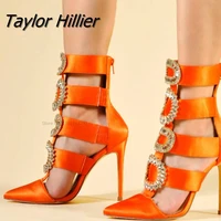 new rhinestone pointed toe pumps sandals sexy stiletto calf hollow ankle boots fashion party gladiator roman womens shoes
