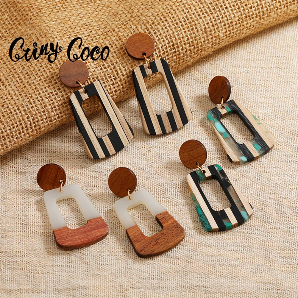

Cring Coco Acrylic Pendant Earrings Trend Ear Jewelry 2023 Fashion Wood Resin Drop Earring Earing for Women Mother‘s Day Gifts