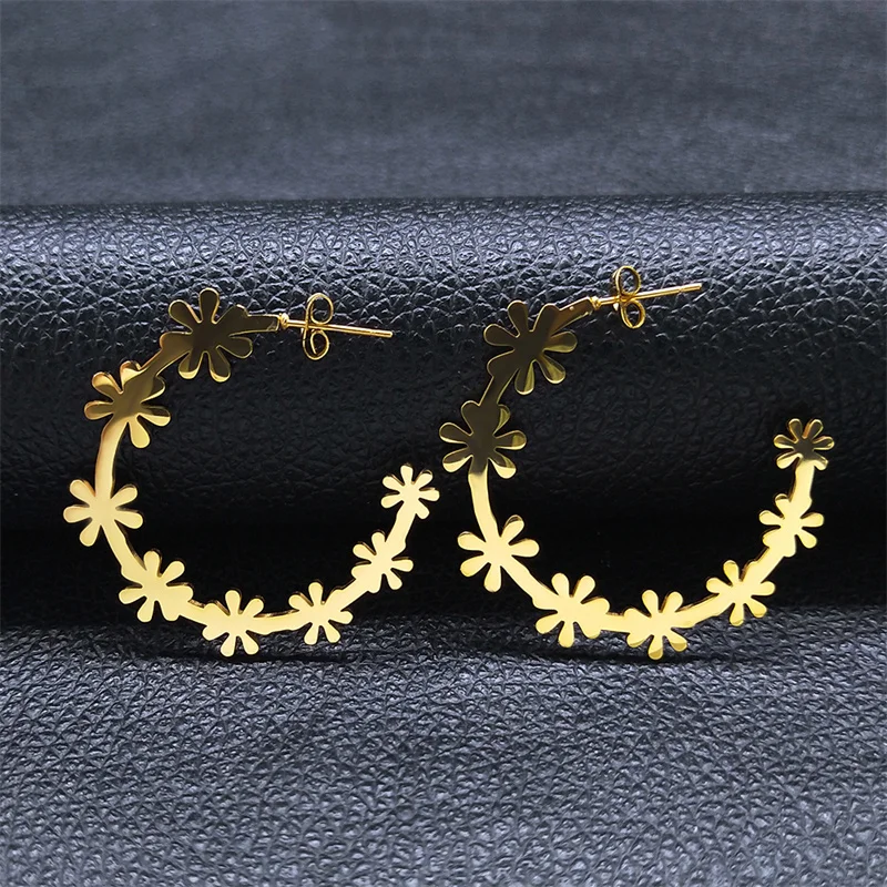 

Trendy Flower Circle Hoop Earrings Stainless Steel Gold Color Earring Women Jewelry boucles d’oreilles acier inoxydable E9362S07