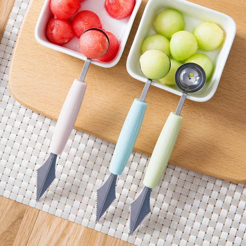 

Kitchen Accessories 2 in1 Dual-head Stainless Steel Carving Knife Fruit Watermelon Ice Cream Baller Spoon Stacks Home Gadgets