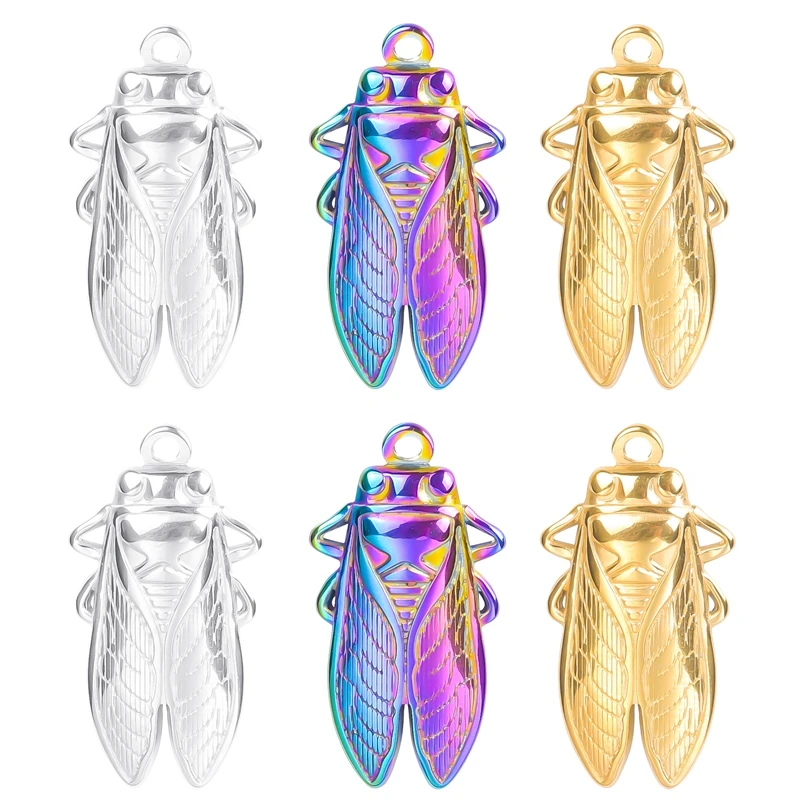 

6pcs Animal Cicada Pendants For Jewelry Making Stainless Steel Charm Punk Accessories Cricket Pendant Charm DIY Necklace Earring