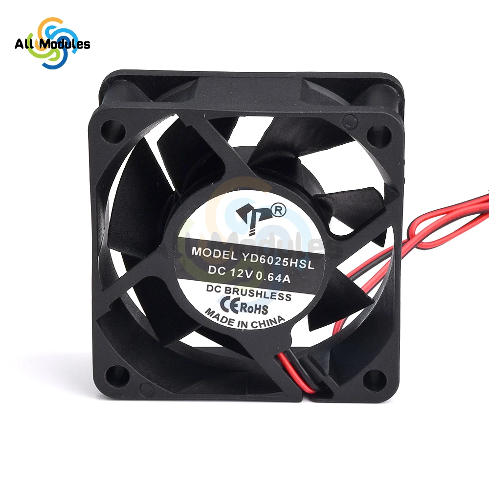 

DC12V 0.64A Cooling Fan 6025 2PIN Two-wire oil-containing Silent Brushless Sleeve/Ball Server Inverter PC CPU Case Cooling Fan