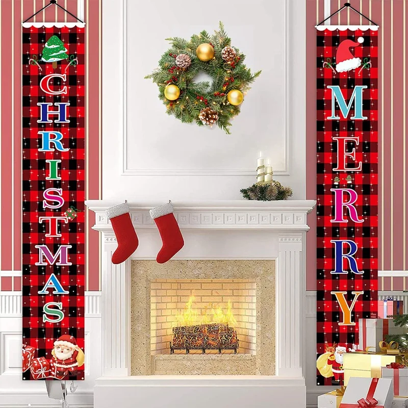 

LBER Merry Christmas Banner Merry Christmas Sign For Outdoor Indoor Door Decorations Party Home Porch Wall Hanging Banner