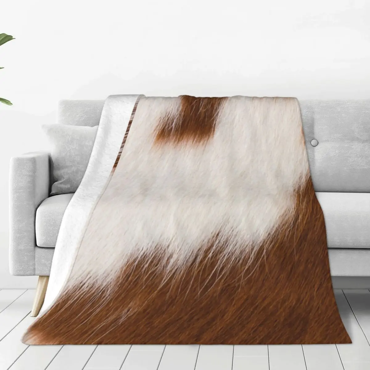 Brown And White Cowhide Image Velvet Throw Blankets Cow Print Gift for Kids Blankets for Bed Bedroom Ultra-Soft Quilt