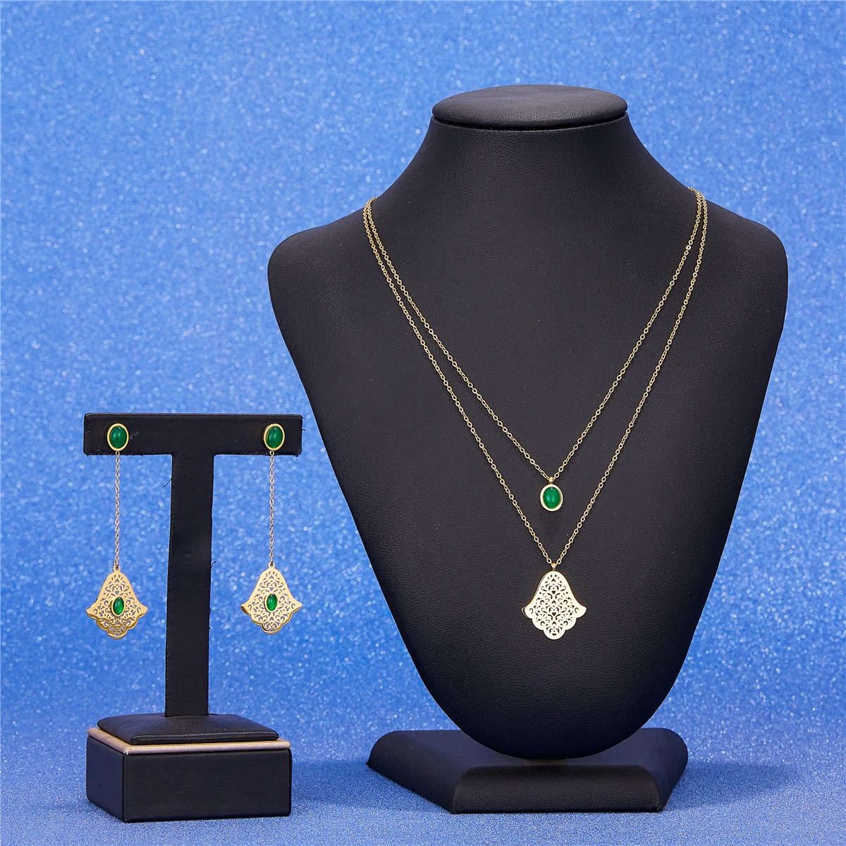 

LUIZADA 2022 May hot accessories wedding jewelry set for women Stainless steel Traditional hollow patten Necklace Earrings