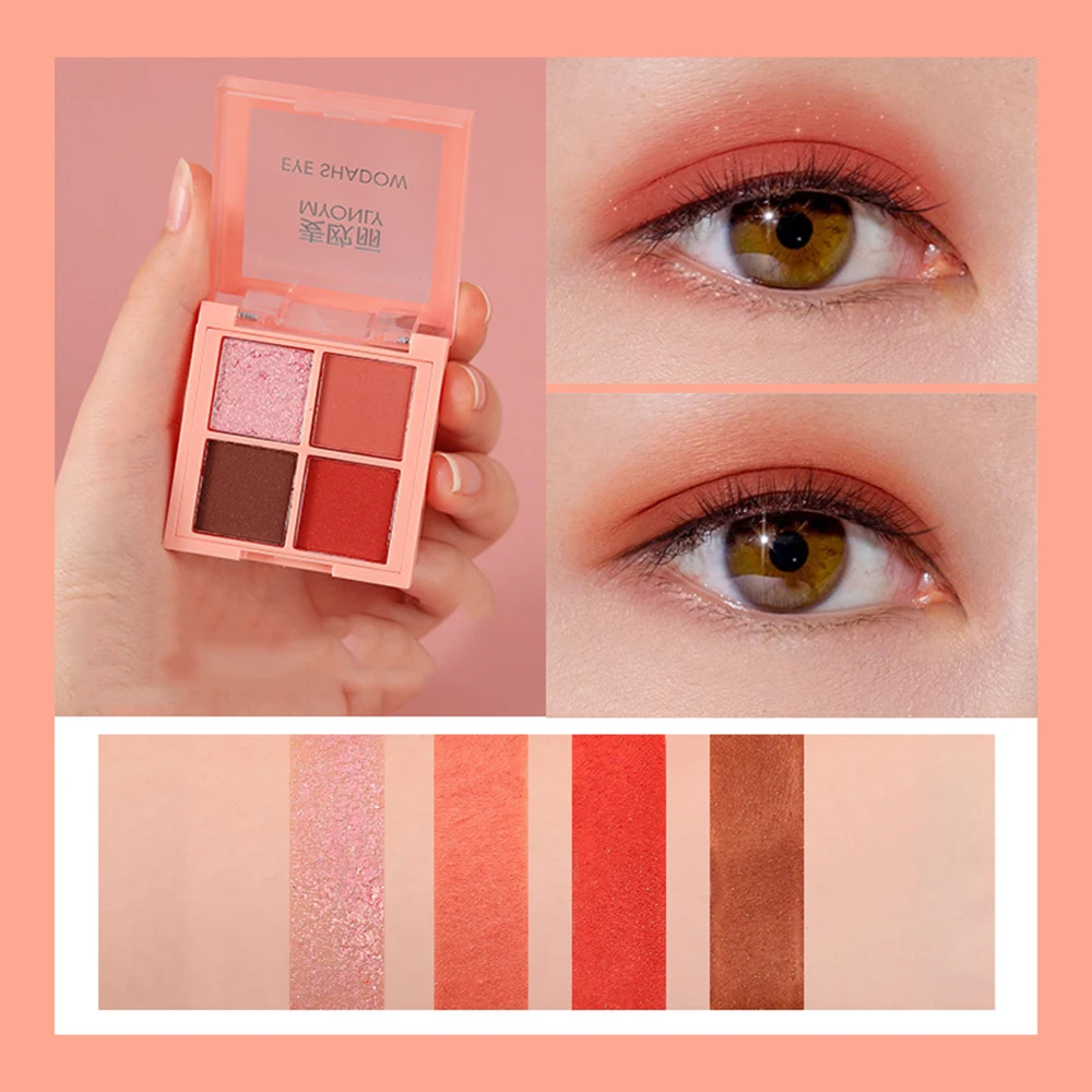 4 цвета палетка теней для век Shimmer and Shine с блестками и матовым эффектом, долговременным сияющим пигментом.